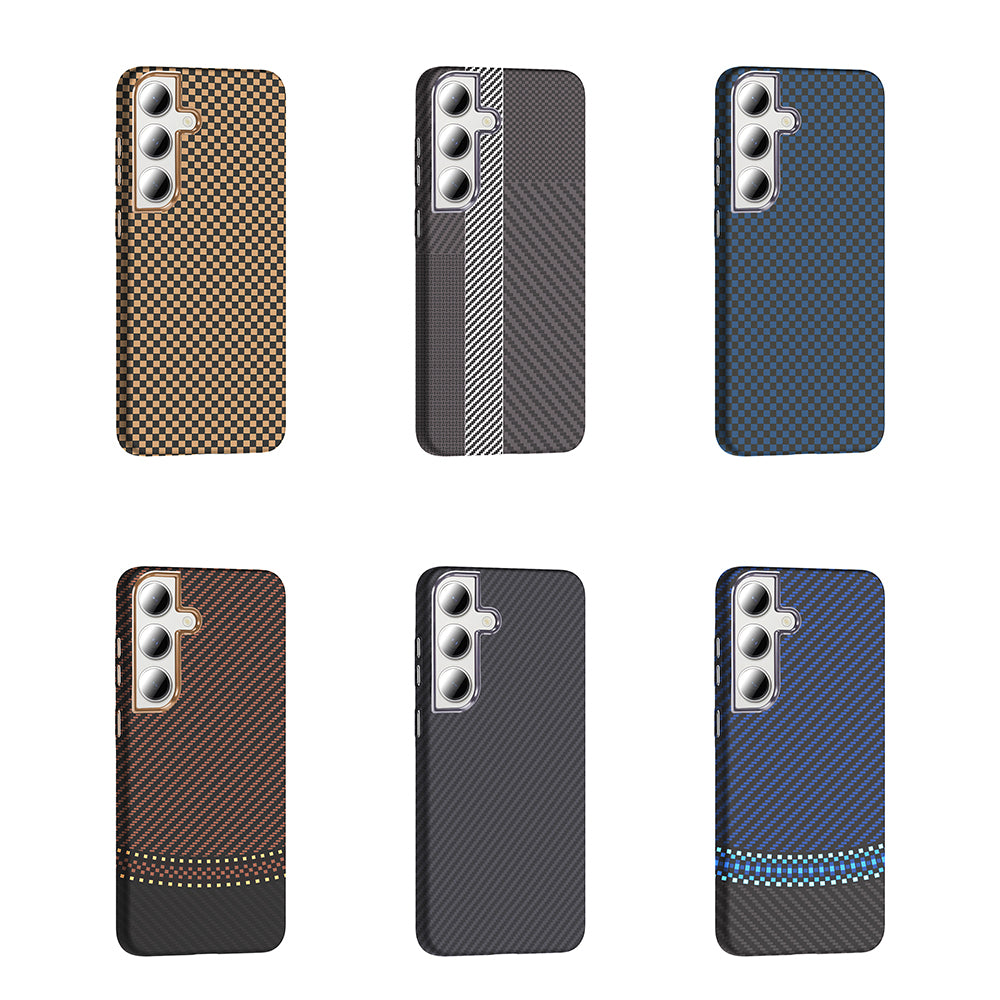 Galaxy S24 FE Kılıf M-safe Şarj Özellikli Karbon Fiber Görünümlü Zore Gros Kapak Desert Titanyum