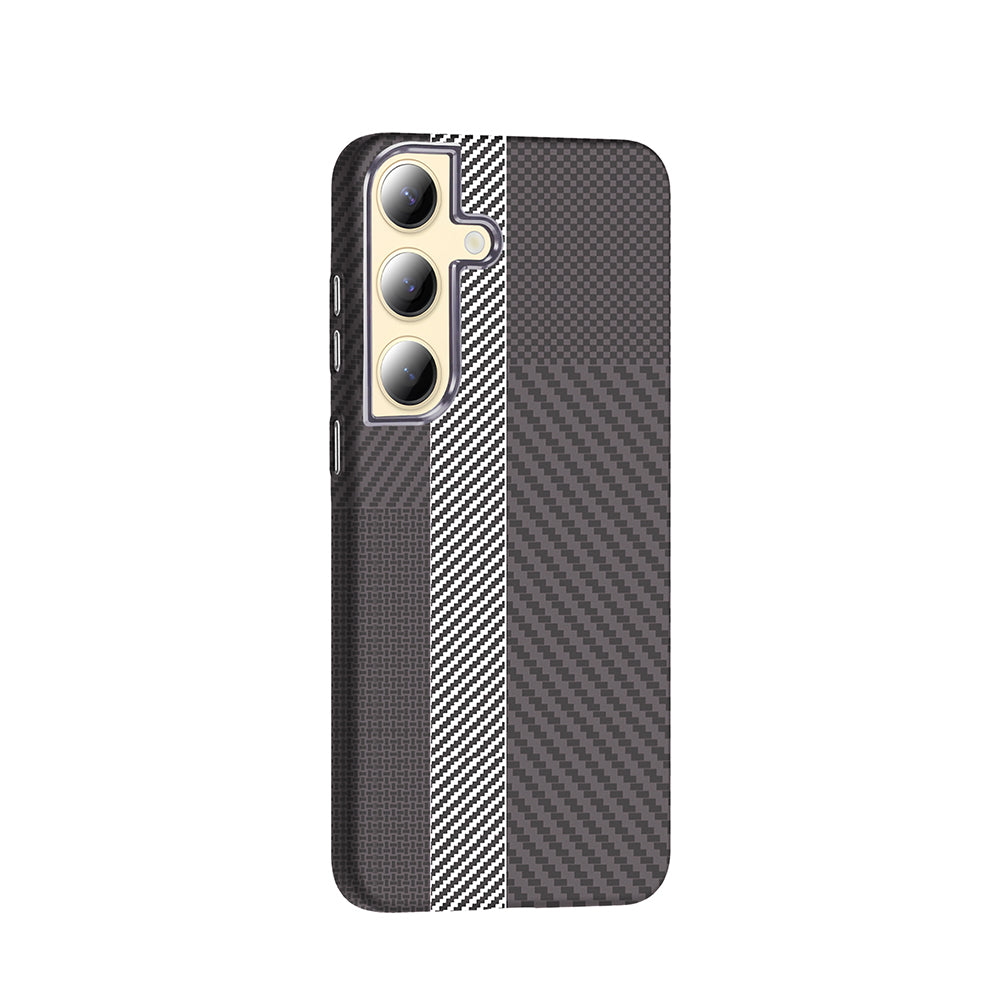 Galaxy S24 Kılıf M-safe Şarj Özellikli Karbon Fiber Görünümlü Zore Gros Kapak Gri-Siyah