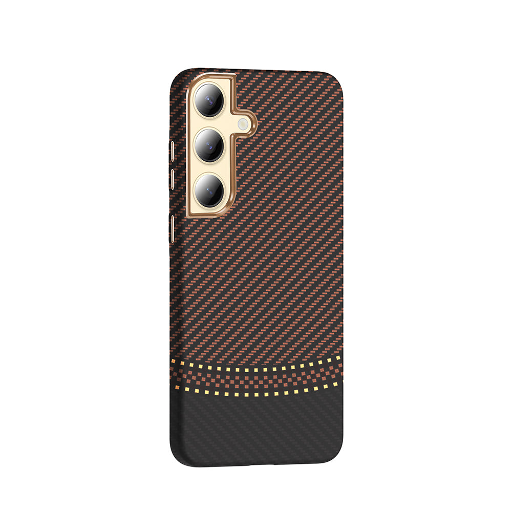 Galaxy S24 Plus Kılıf M-safe Şarj Özellikli Karbon Fiber Görünümlü Zore Gros Kapak Desert Titanyum