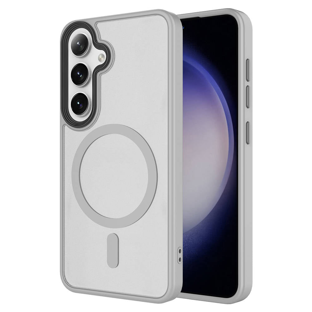 Galaxy S24 Plus Kılıf Sert PC Arka Yüzey Wireless Şarj Özellikli Zore Flet Magsafe Kapak Gri