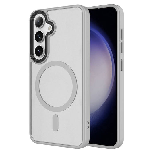 Galaxy S24 Plus Kılıf Sert PC Arka Yüzey Wireless Şarj Özellikli Zore Flet Magsafe Kapak Gri