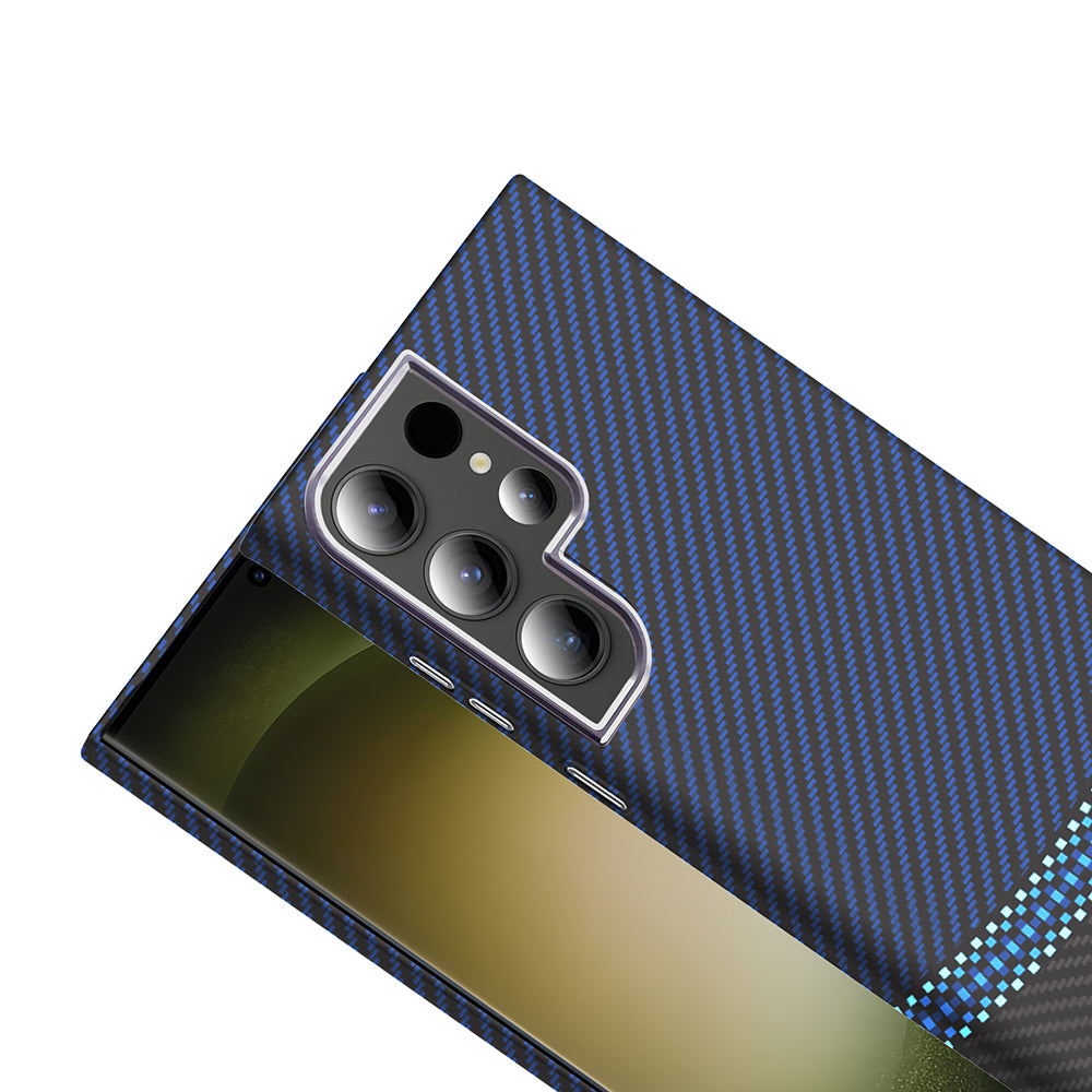 Galaxy S24 Ultra Kılıf M-safe Şarj Özellikli Karbon Fiber Görünümlü Zore Gros Kapak Gri-Siyah