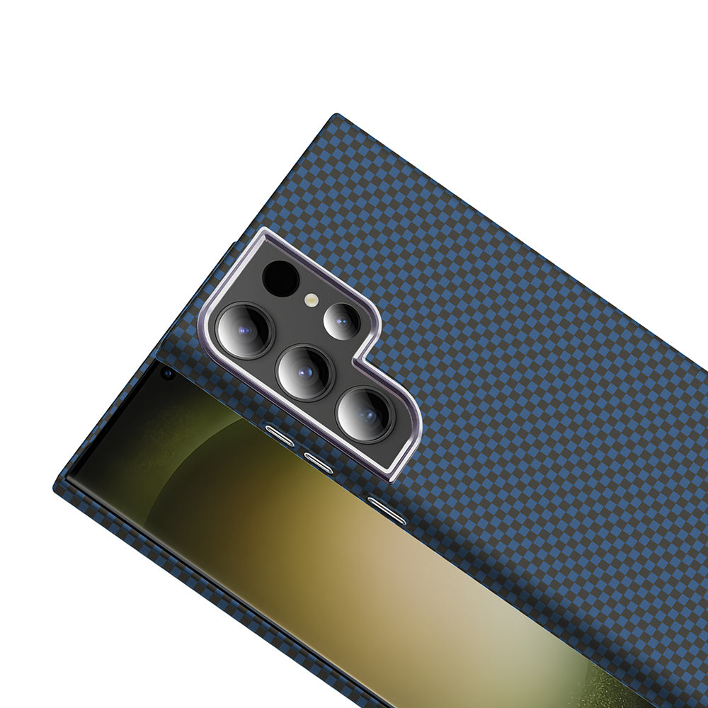 Galaxy S24 Ultra Kılıf M-safe Şarj Özellikli Karbon Fiber Görünümlü Zore Gros Kapak Gold-Siyah