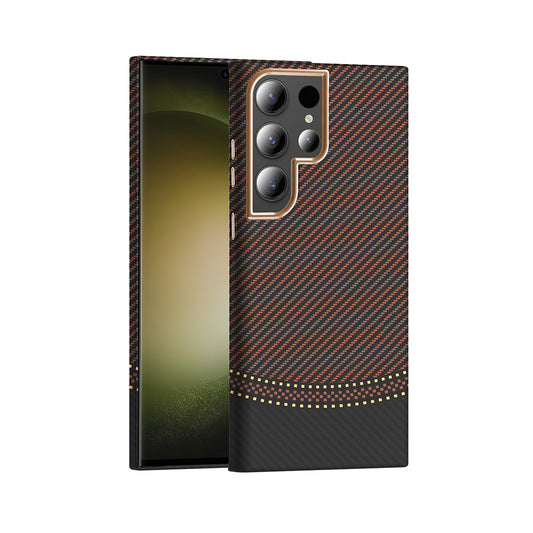 Galaxy S24 Ultra Kılıf M-safe Şarj Özellikli Karbon Fiber Görünümlü Zore Gros Kapak Gold-Siyah