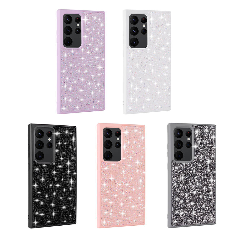 Galaxy S24 Ultra Kılıf Parlak Taşlı Tasarım Zore Pırlanta Kapak Lila