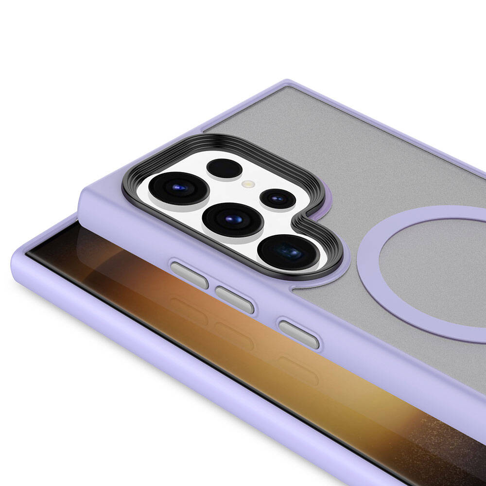 Galaxy S24 Ultra Kılıf Sert PC Arka Yüzey Wireless Şarj Özellikli Zore Flet Magsafe Kapak Gri