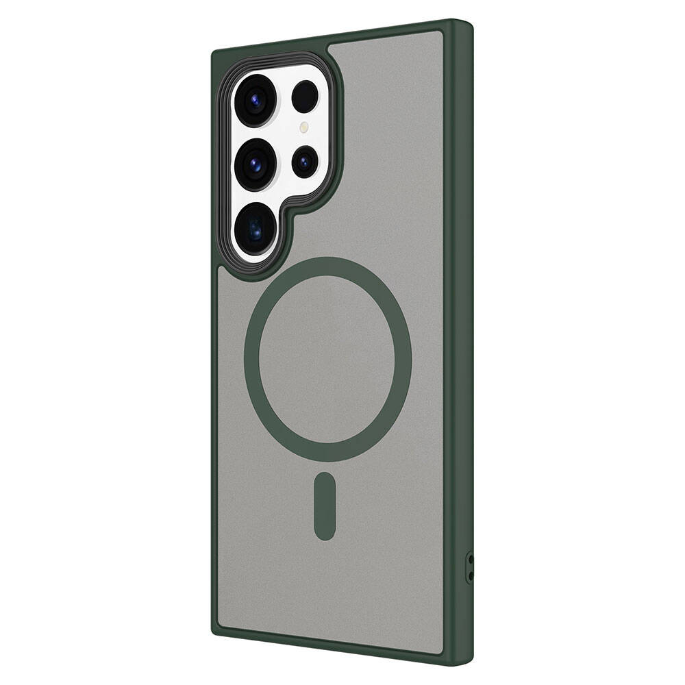 Galaxy S24 Ultra Kılıf Sert PC Arka Yüzey Wireless Şarj Özellikli Zore Flet Magsafe Kapak Koyu Yeşil