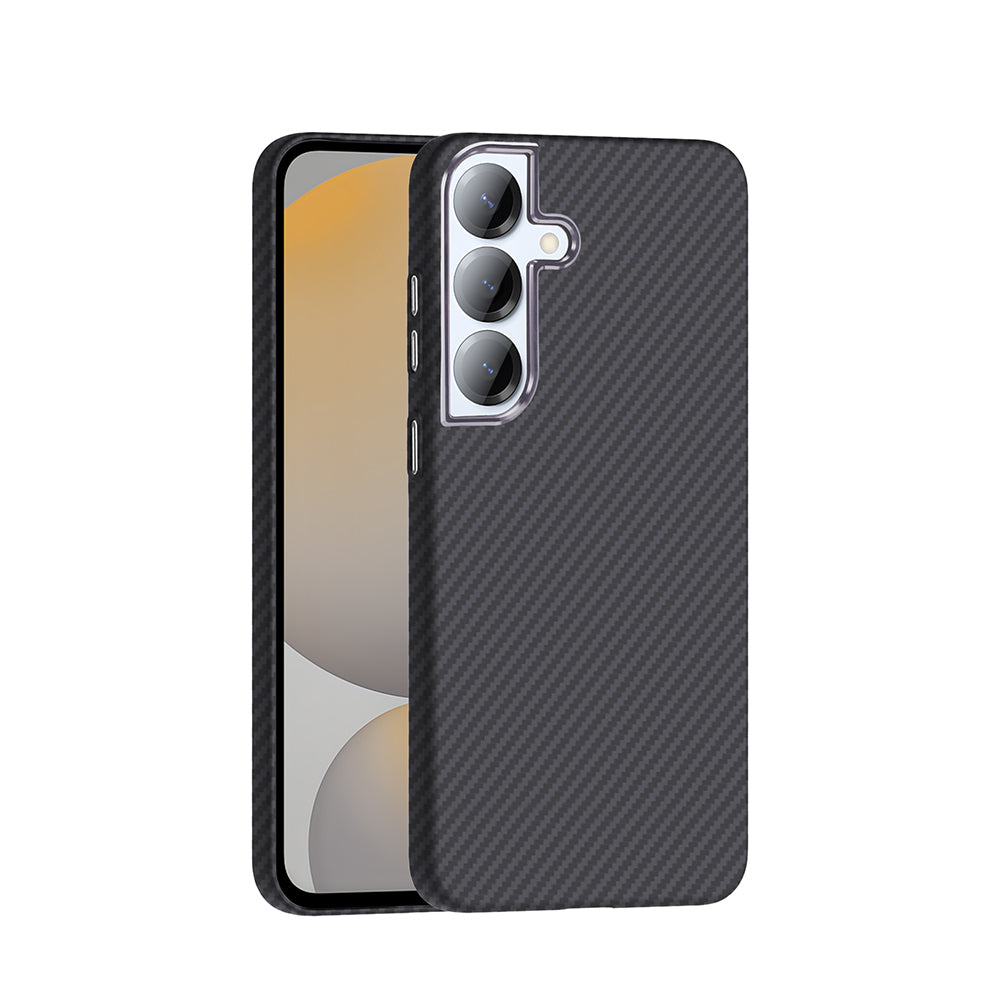 Galaxy S25 Plus Kılıf M-safe Şarj Özellikli Karbon Fiber Görünümlü Zore Gros Kapak Gold-Siyah