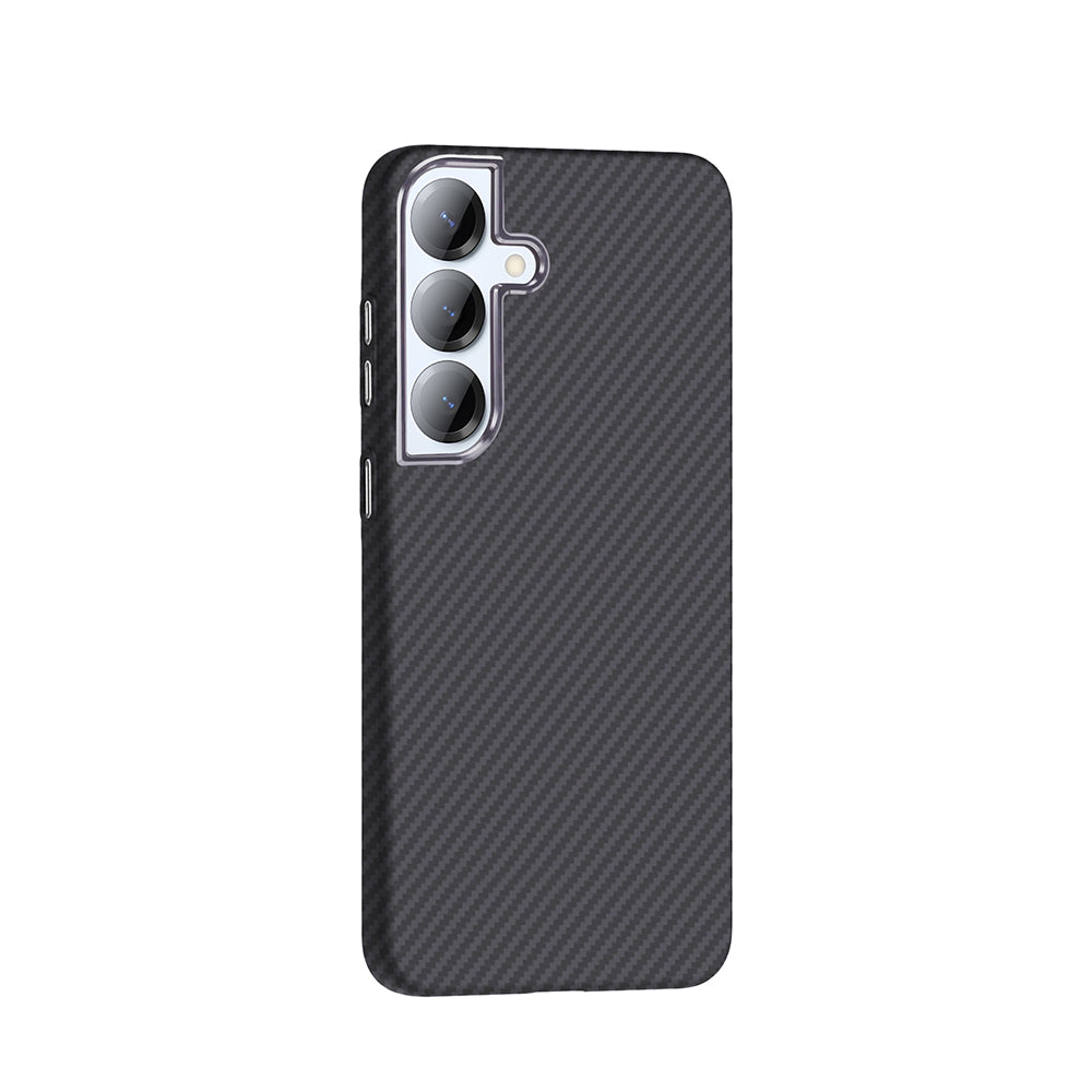 Galaxy S25 Plus Kılıf M-safe Şarj Özellikli Karbon Fiber Görünümlü Zore Gros Kapak Gri-Siyah