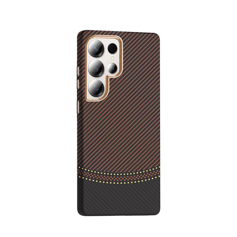 Galaxy S25 Ultra Kılıf M-safe Şarj Özellikli Karbon Fiber Görünümlü Zore Gros Kapak Desert Titanyum
