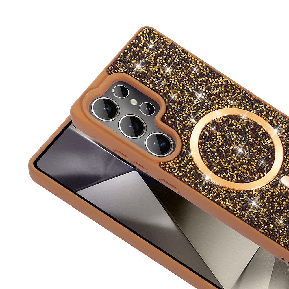 Galaxy S25 Ultra Kılıf Pırlanta Tasarımlı M-safe Şarj Özellikli Zore Mozaik Silikon Kapak Siyah