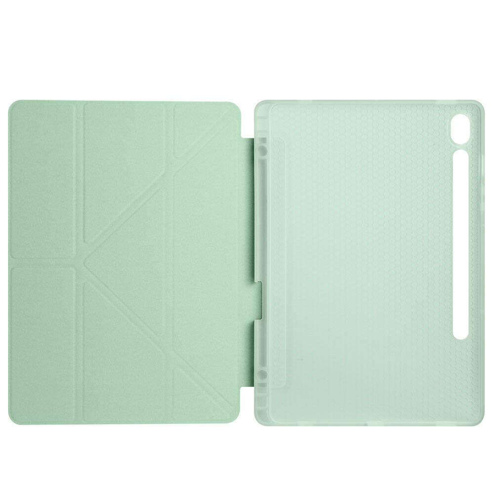 Galaxy Tab S10 FE Kılıf Zore Tri Folding Kalem Bölmeli Standlı Kılıf Açık Yeşil