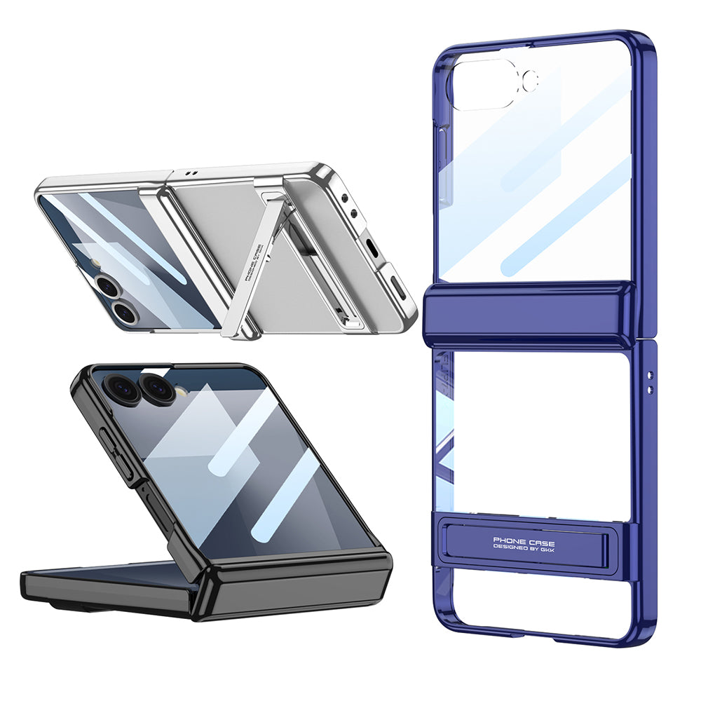 Galaxy Z Flip 7 Kılıf Kamera Korumalı Şeffaf Tasarımlı Zore Lego Standlı Kapak Gümüş