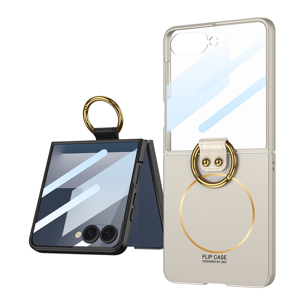 Galaxy Z Flip 7 Kılıf M-safe Şarj Özellikli Zore Kıpta Yüzüklü Flip Sert Kapak Siyah