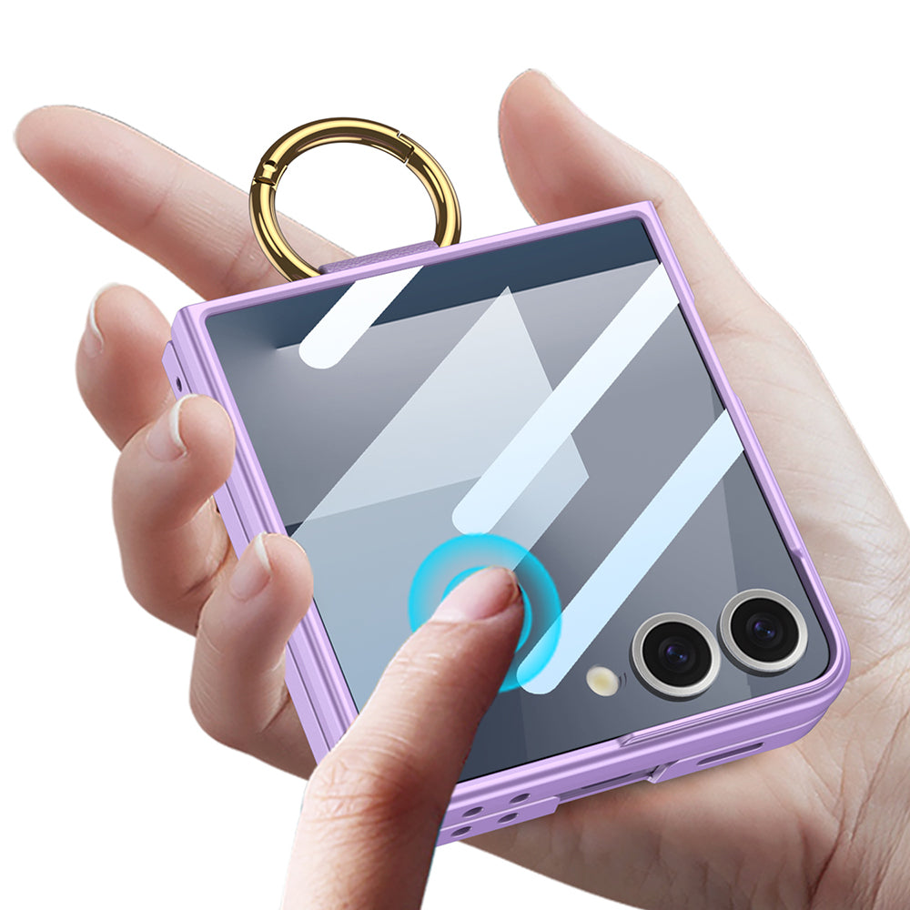 Galaxy Z Flip 7 Kılıf M-safe Şarj Özellikli Zore Kıpta Yüzüklü Flip Sert Kapak Koyu Yeşil