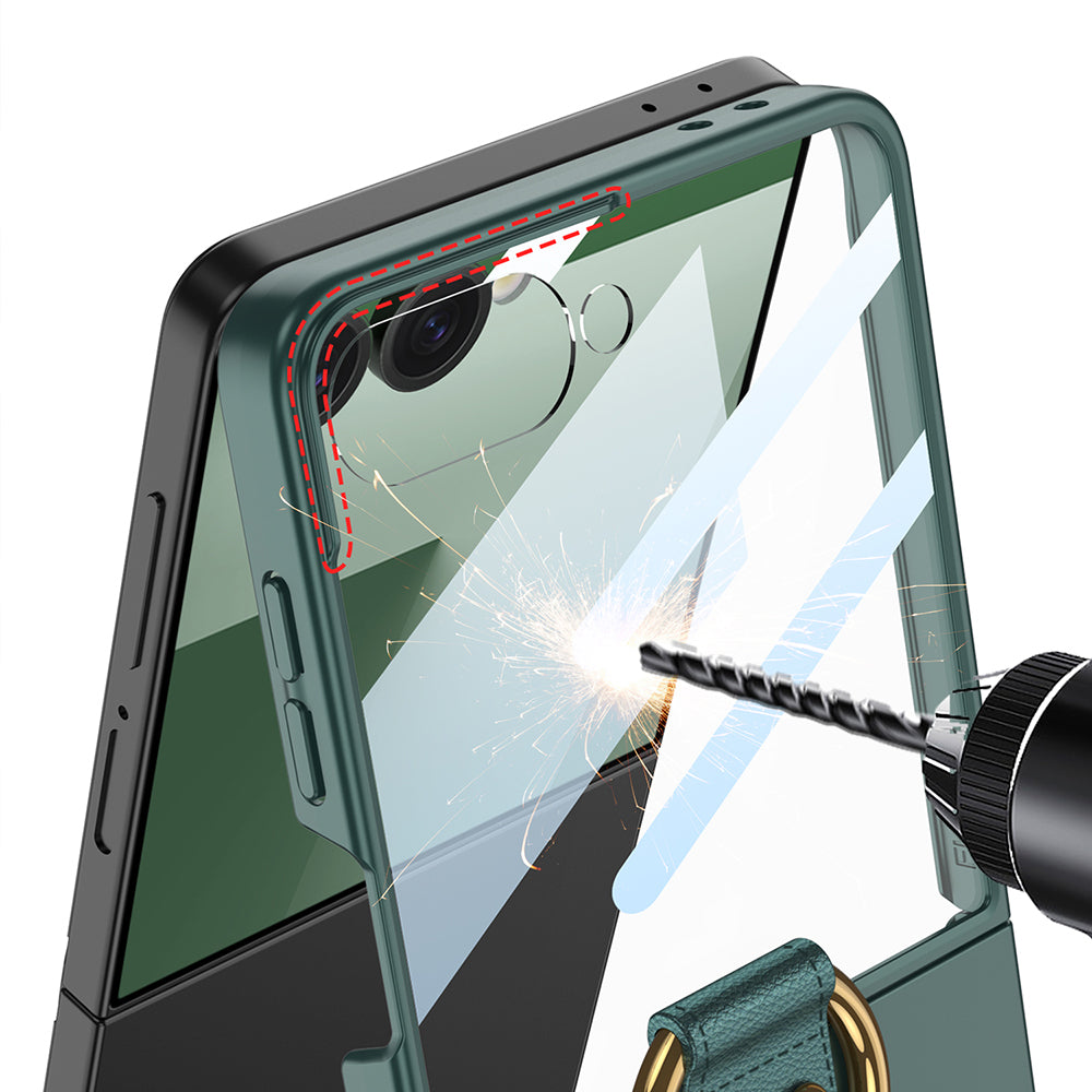 Galaxy Z Flip 7 Kılıf M-safe Şarj Özellikli Zore Kıpta Yüzüklü Flip Sert Kapak Gri