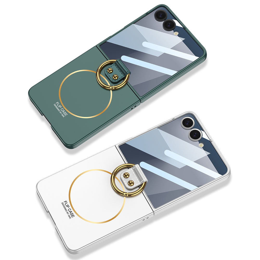 Galaxy Z Flip 7 Kılıf M-safe Şarj Özellikli Zore Kıpta Yüzüklü Flip Sert Kapak Titanyum-Gri