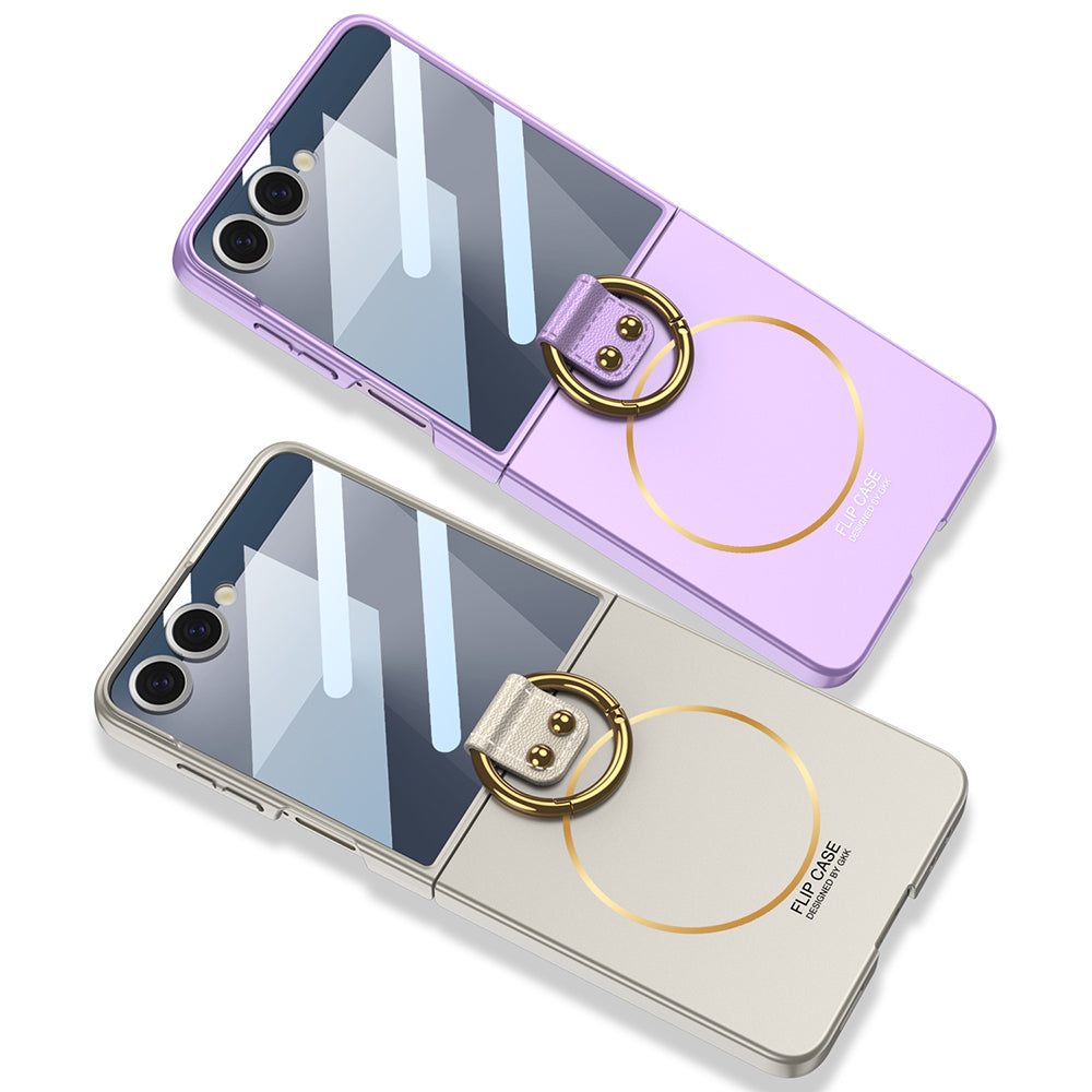 Galaxy Z Flip 7 Kılıf M-safe Şarj Özellikli Zore Kıpta Yüzüklü Flip Sert Kapak Koyu Yeşil