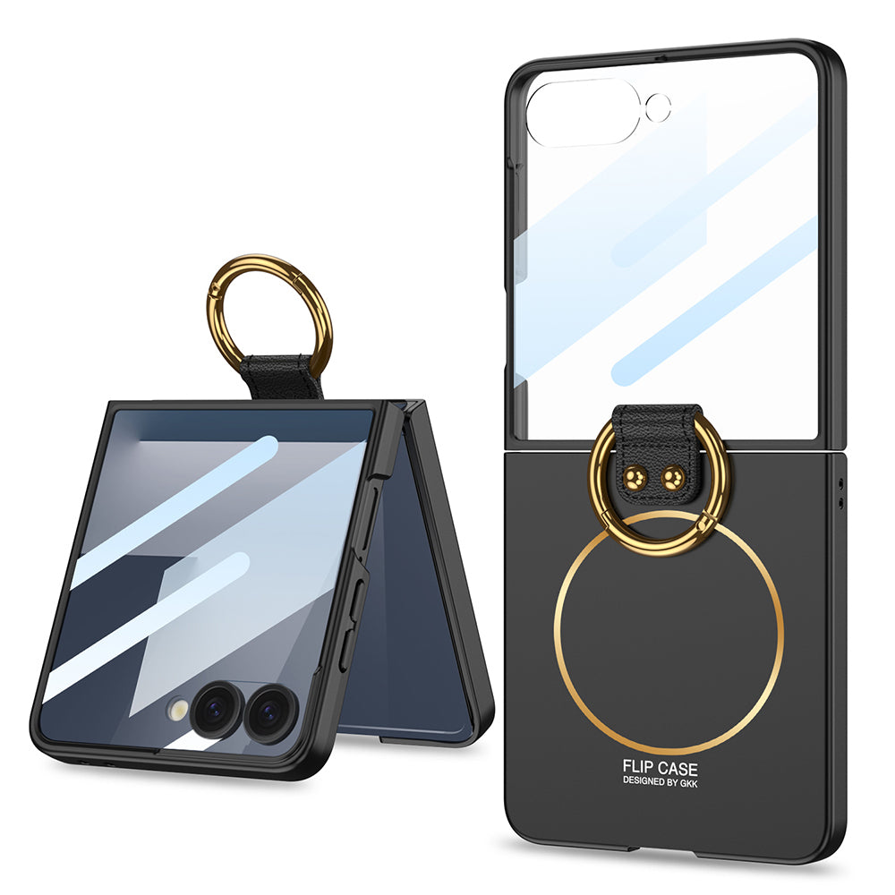 Galaxy Z Flip 7 Kılıf M-safe Şarj Özellikli Zore Kıpta Yüzüklü Flip Sert Kapak Siyah