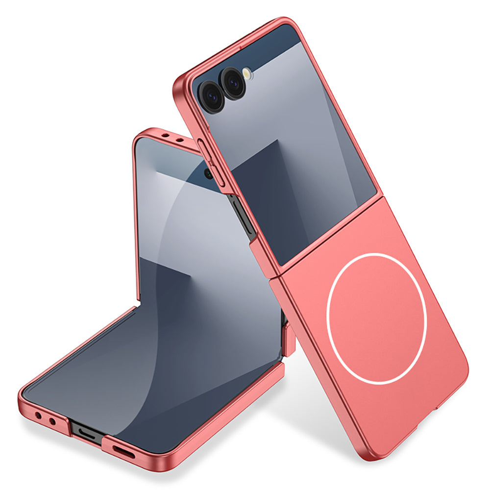 Galaxy Z Flip 7 Kılıf Wireless Şarj Özellikli Zore Kıpta M-safe Kapak Rose Gold