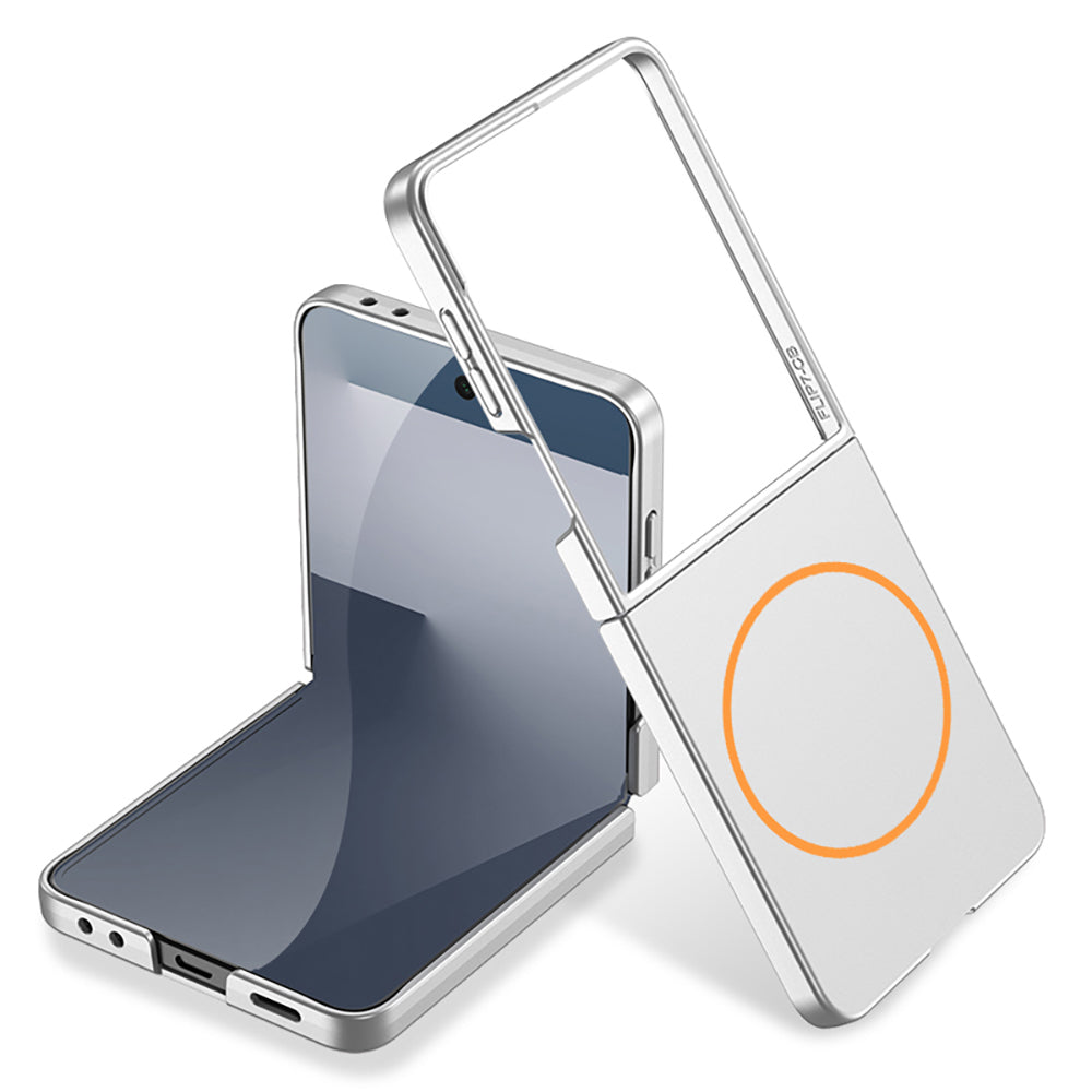 Galaxy Z Flip 7 Kılıf Wireless Şarj Özellikli Zore Kıpta M-safe Kapak Gümüş