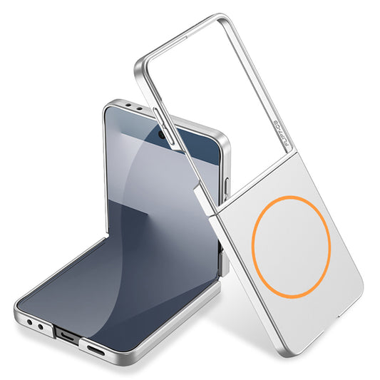 Galaxy Z Flip 7 Kılıf Wireless Şarj Özellikli Zore Kıpta M-safe Kapak Gümüş