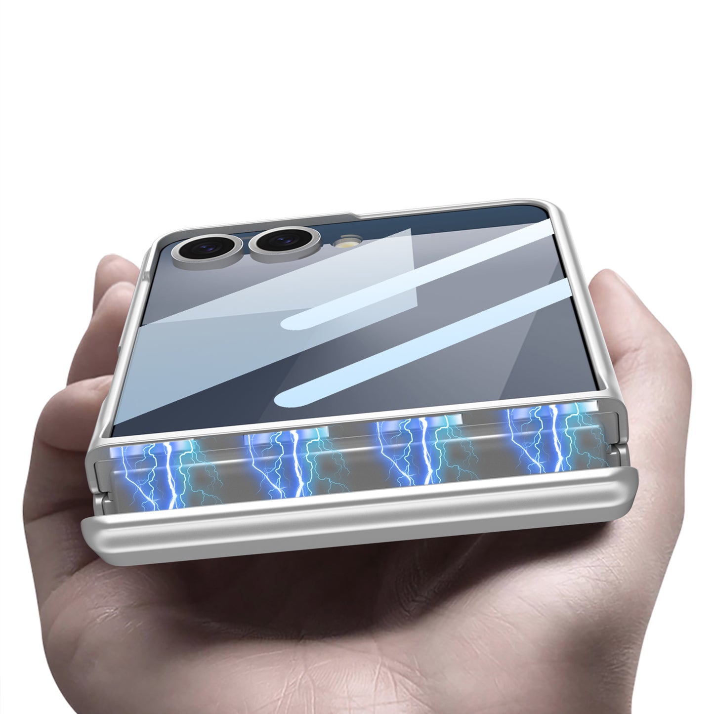 Galaxy Z Flip 7 Kılıf Zore Kıpta Standlı Kapak Gümüş