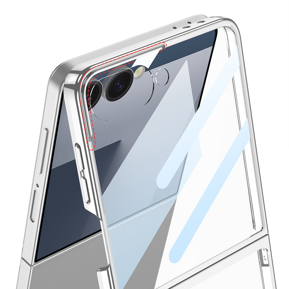 Galaxy Z Flip 7 M-safe Şarj Özellikli Zore Kıpta KPT-02 Standlı Kapak Gümüş