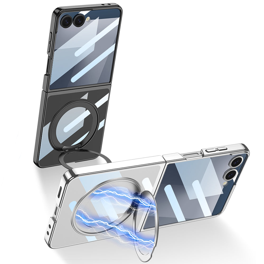 Galaxy Z Flip 7 M-safe Şarj Özellikli Zore Kıpta KPT-02 Standlı Kapak Gümüş