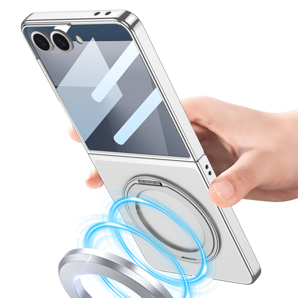 Galaxy Z Flip 7 M-safe Şarj Özellikli Zore Kıpta KPT-02 Standlı Kapak Siyah