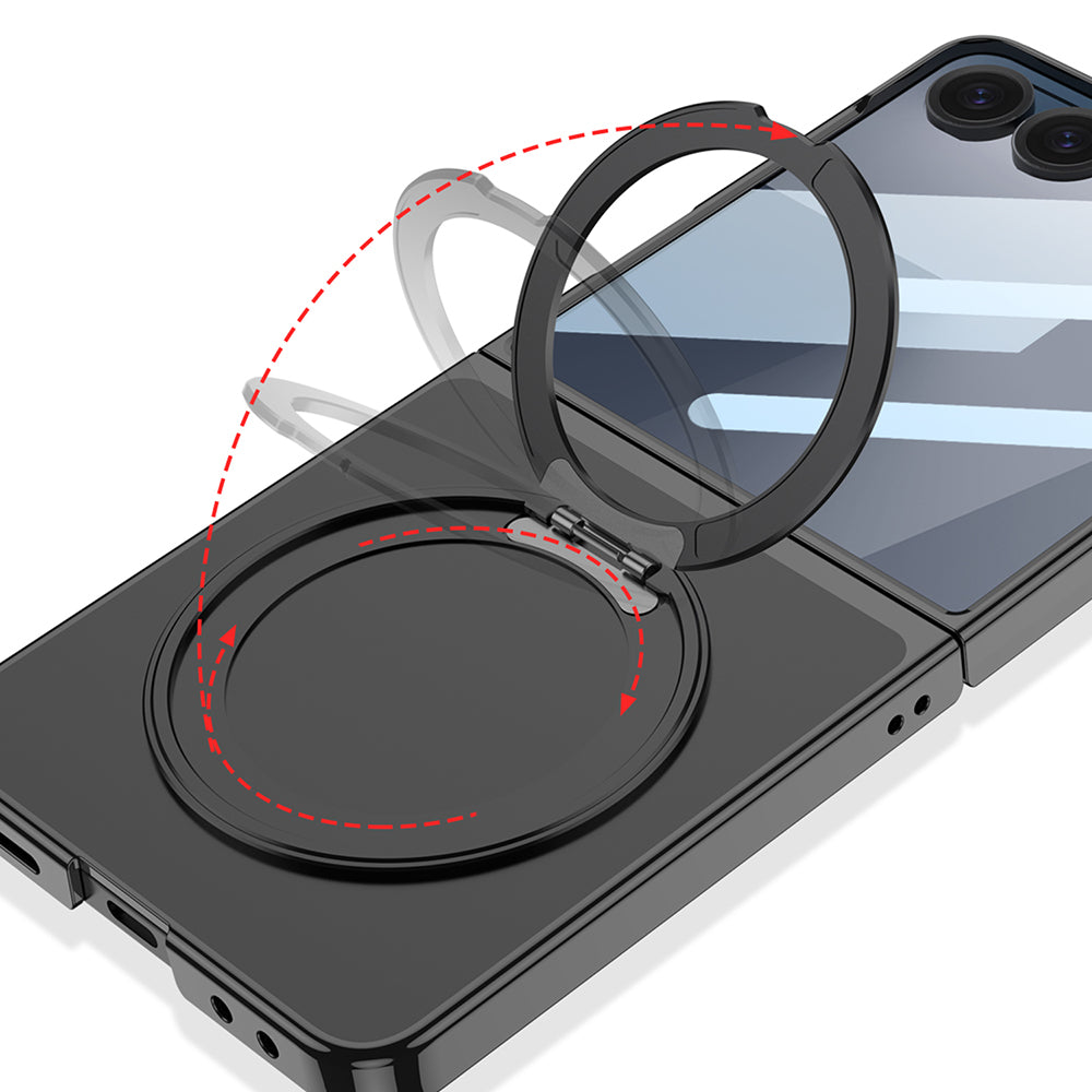 Galaxy Z Flip 7 M-safe Şarj Özellikli Zore Kıpta KPT-02 Standlı Kapak Siyah