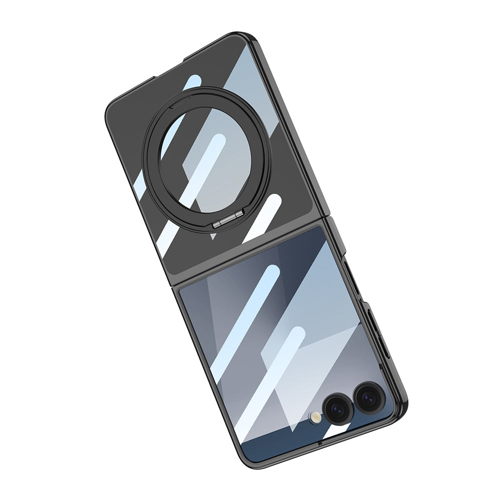 Galaxy Z Flip 7 M-safe Şarj Özellikli Zore Kıpta KPT-02 Standlı Kapak Siyah