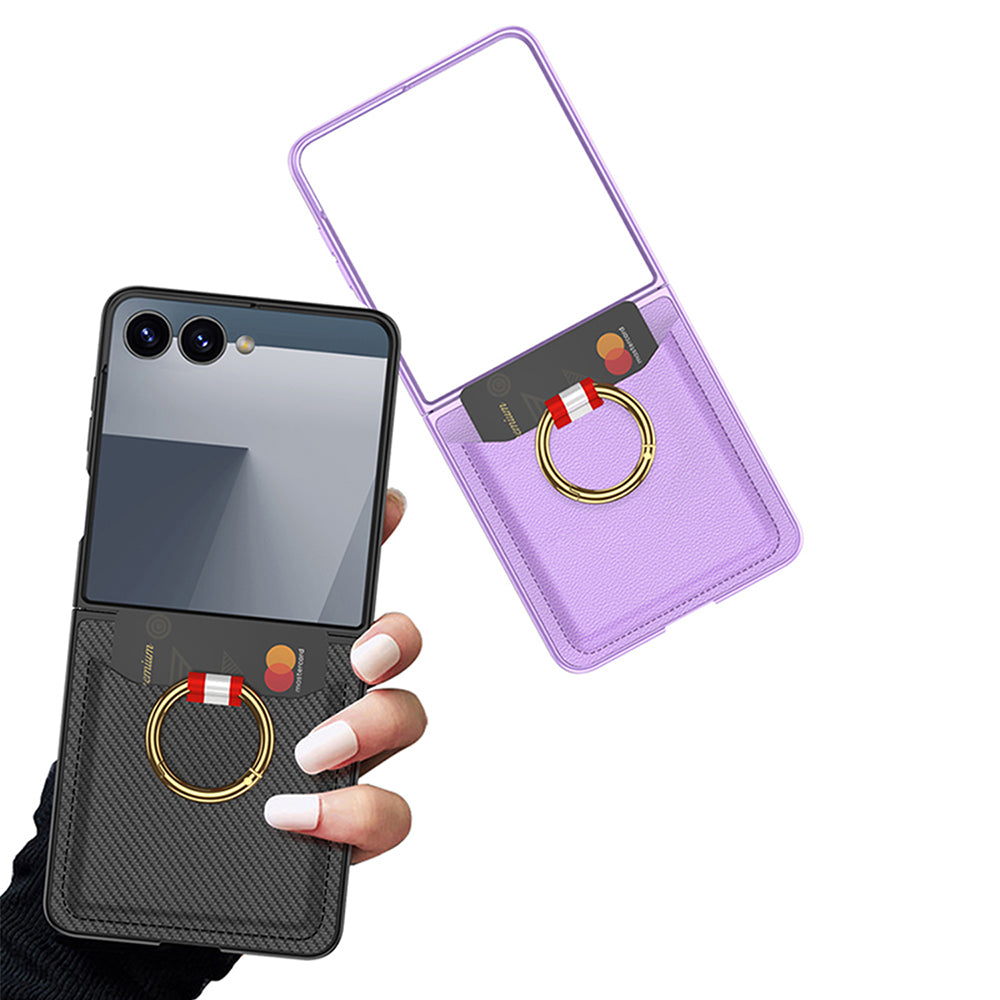 Galaxy Z Flip 7 Zore Kıpta Yüzüklü Kartlıklı Kapak Pembe
