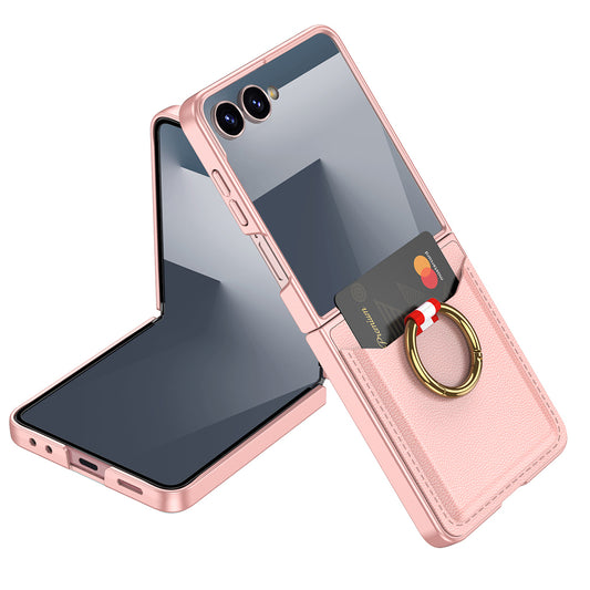 Galaxy Z Flip 7 Zore Kıpta Yüzüklü Kartlıklı Kapak Pembe