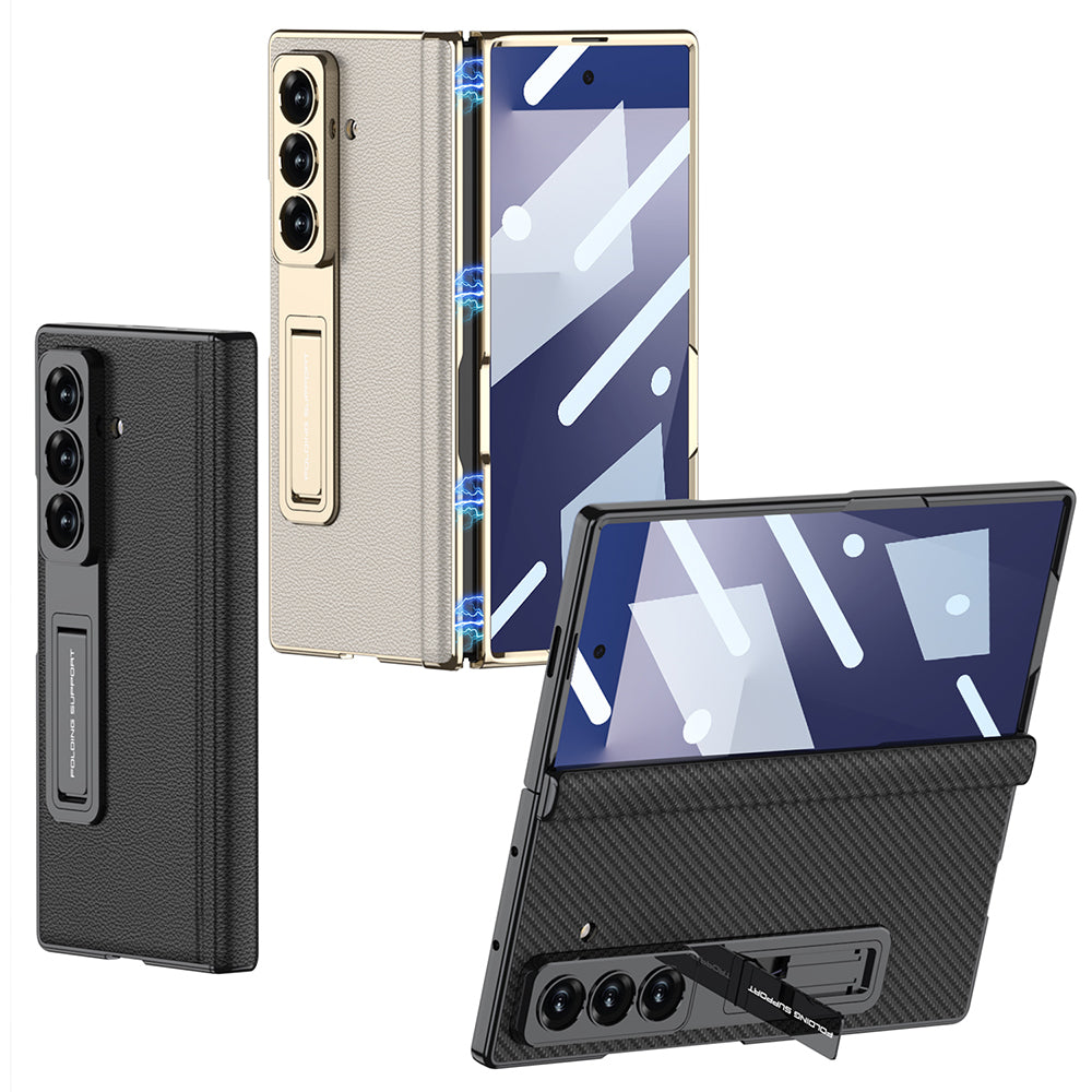 Galaxy Z Fold 7 Kılıf Deri Standlı Zore Kıpta Premium Kılıf Siyah