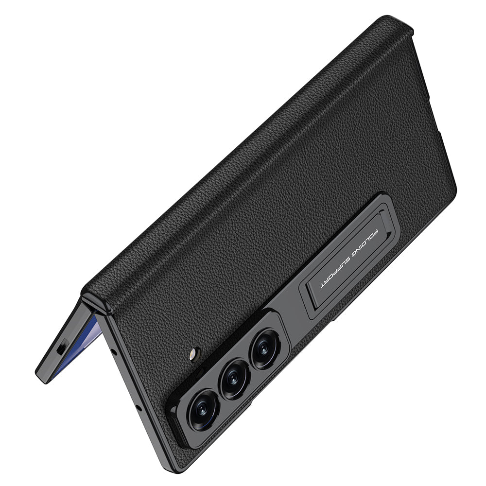 Galaxy Z Fold 7 Kılıf Deri Standlı Zore Kıpta Premium Kılıf Siyah