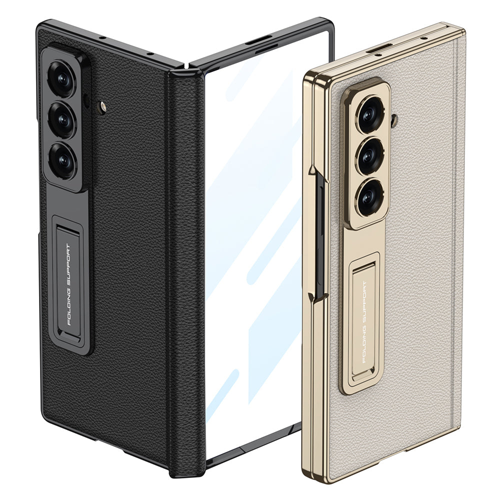 Galaxy Z Fold 7 Kılıf Deri Standlı Zore Kıpta Premium Kılıf Siyah