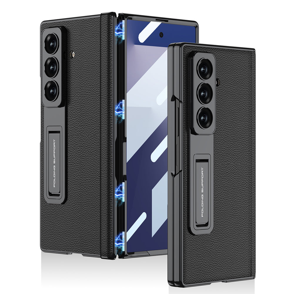 Galaxy Z Fold 7 Kılıf Deri Standlı Zore Kıpta Premium Kılıf Siyah