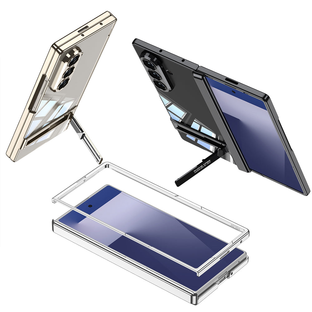 Galaxy Z Fold 7 Kılıf Kamera Korumalı Şeffaf Tasarımlı Zore Lego Standlı Kapak Gold