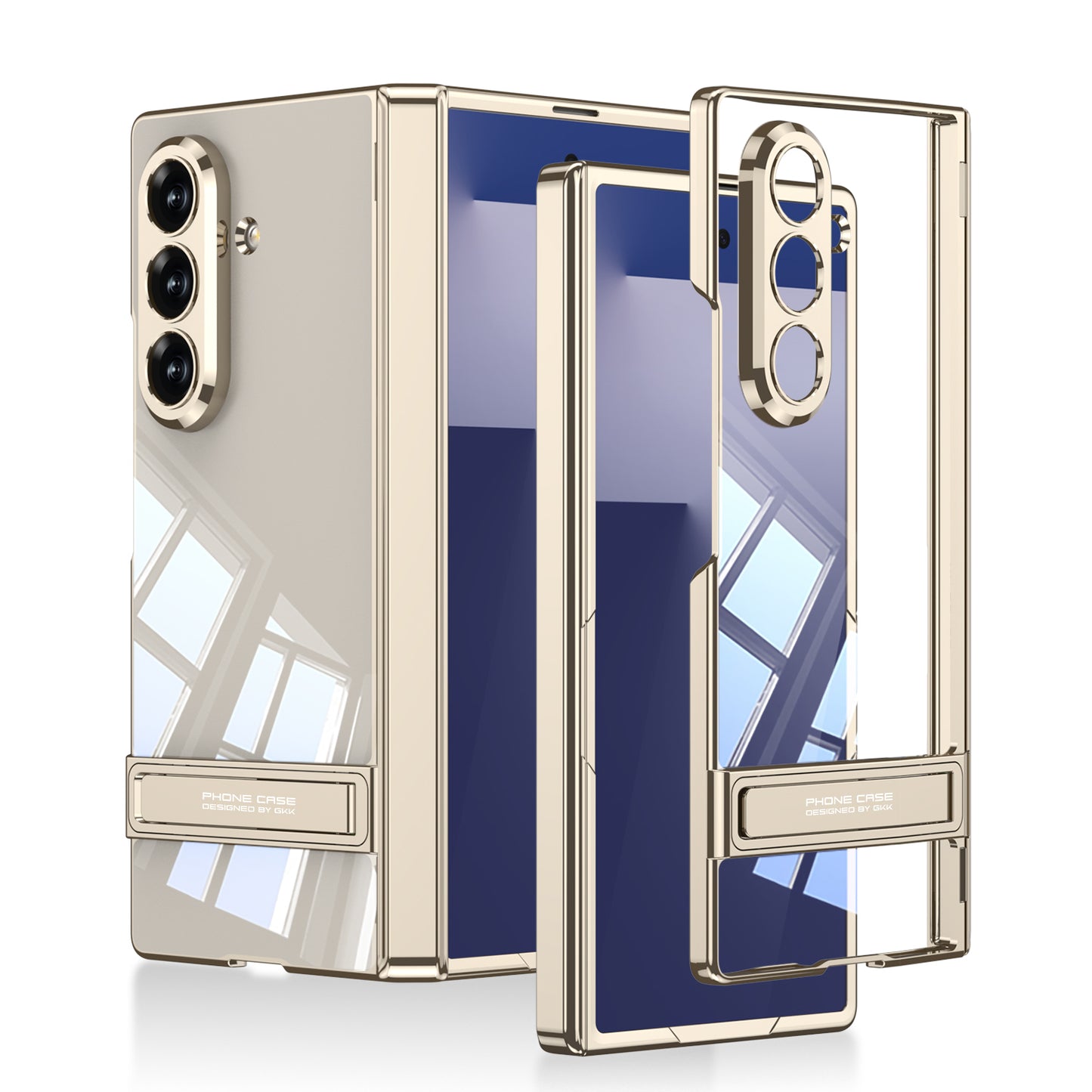 Galaxy Z Fold 7 Kılıf Kamera Korumalı Şeffaf Tasarımlı Zore Lego Standlı Kapak Gold