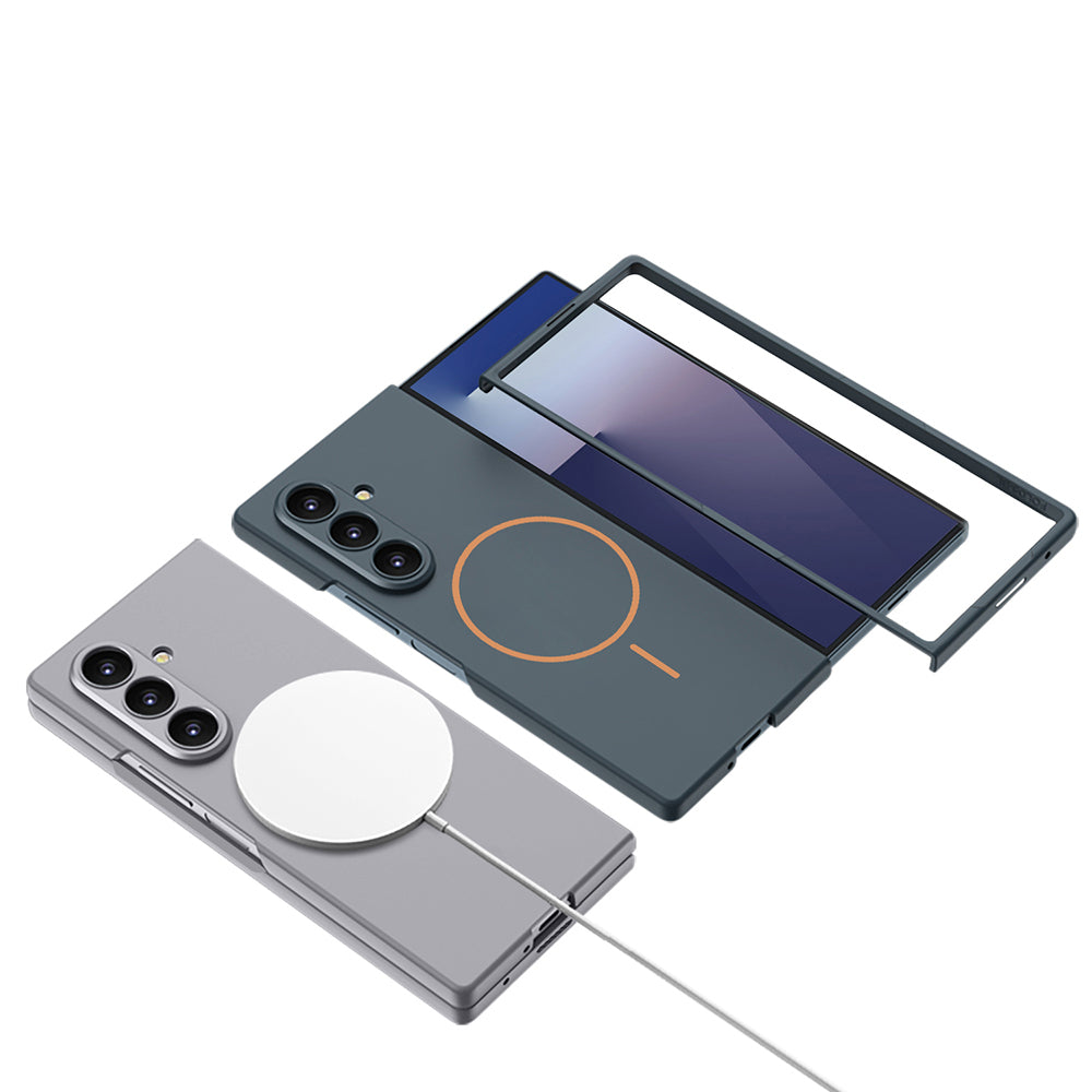 Galaxy Z Fold 7 Kılıf Wireless Şarj Özellikli Zore Kıpta M-safe Kapak Lacivert