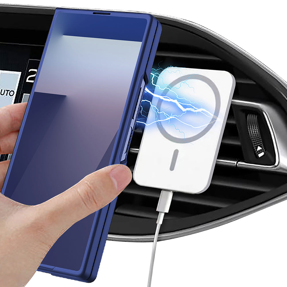 Galaxy Z Fold 7 Kılıf Wireless Şarj Özellikli Zore Kıpta M-safe Kapak Lacivert