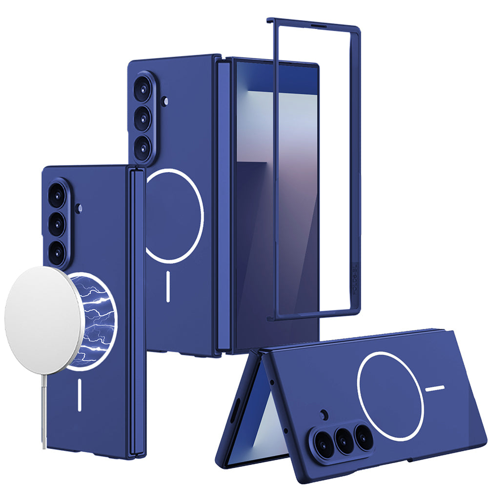 Galaxy Z Fold 7 Kılıf Wireless Şarj Özellikli Zore Kıpta M-safe Kapak Lacivert