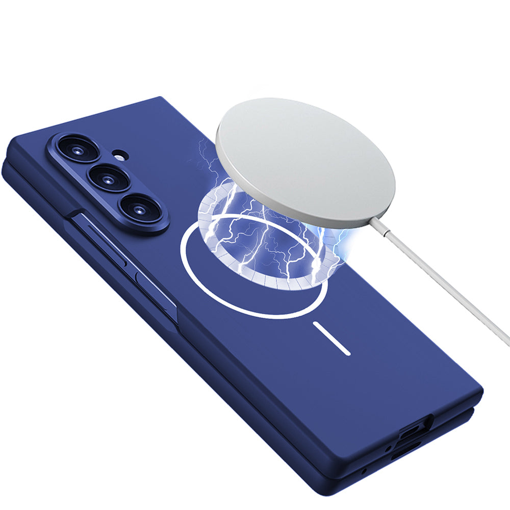 Galaxy Z Fold 7 Kılıf Wireless Şarj Özellikli Zore Kıpta M-safe Kapak Lacivert