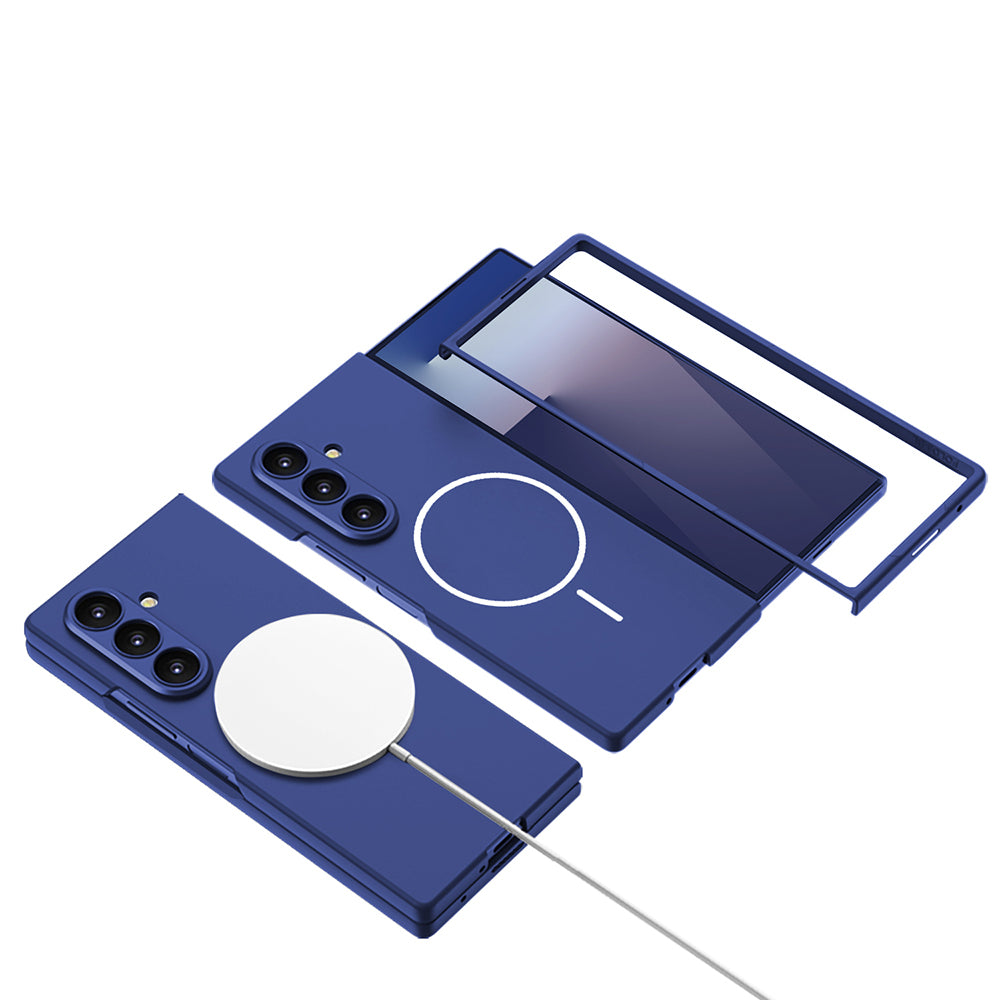 Galaxy Z Fold 7 Kılıf Wireless Şarj Özellikli Zore Kıpta M-safe Kapak Lacivert