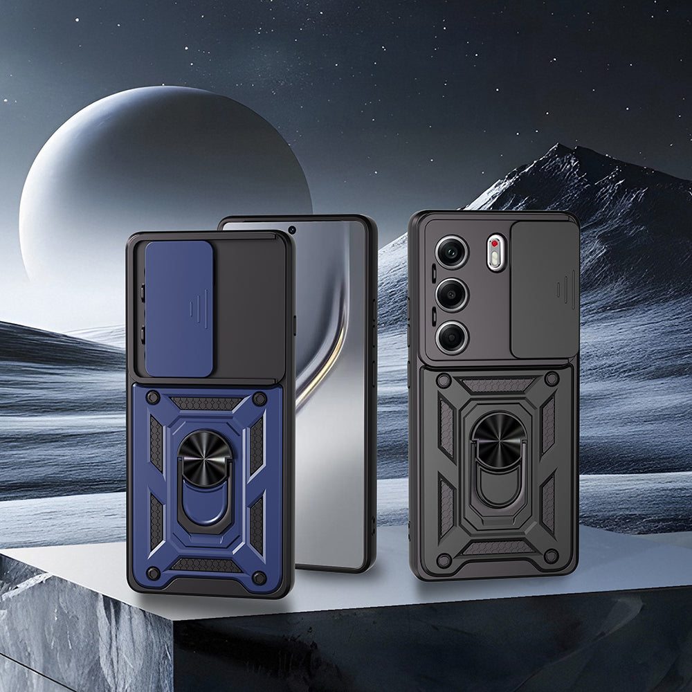 Tecno Camon 40 4G Kılıf Magnetik Standlı Kamera Korumalı Zore Sürgülü Vega Kapak Siyah