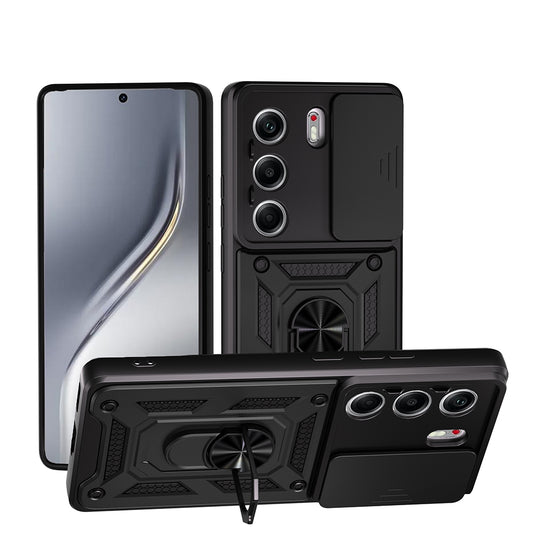 Tecno Camon 40 4G Kılıf Magnetik Standlı Kamera Korumalı Zore Sürgülü Vega Kapak Siyah