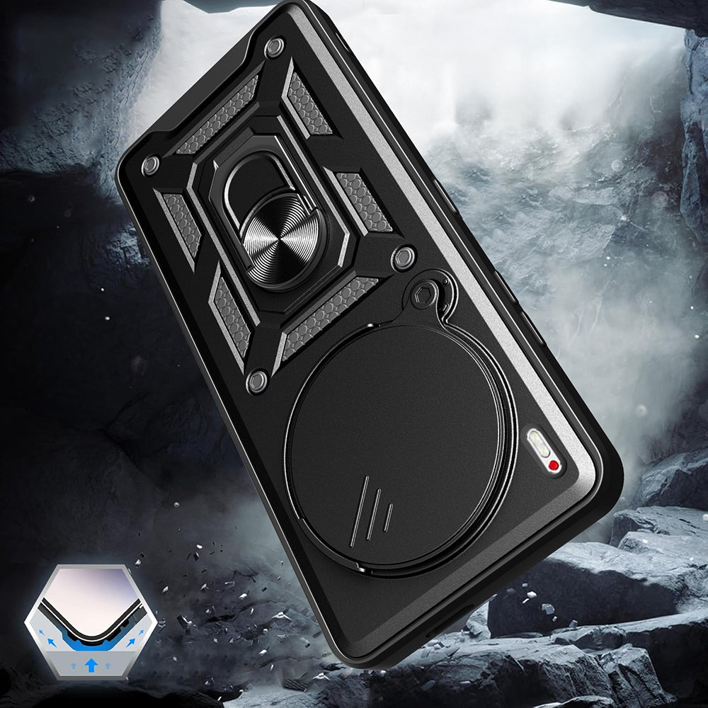 Tecno Camon 40 Premier 5G Kılıf Magnetik Standlı Kamera Korumalı Zore Sürgülü Vega Kapak Siyah