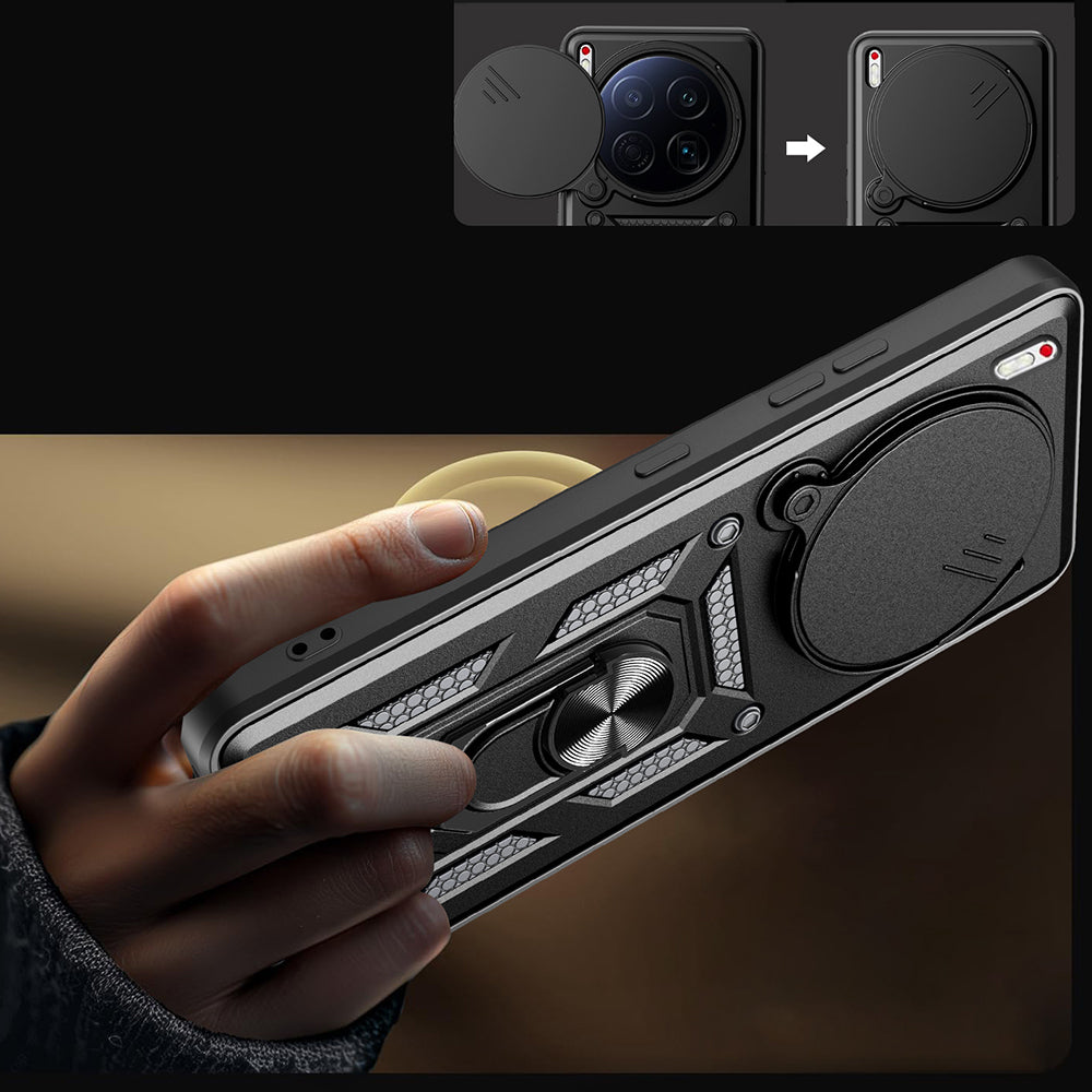 Tecno Camon 40 Premier 5G Kılıf Magnetik Standlı Kamera Korumalı Zore Sürgülü Vega Kapak Siyah