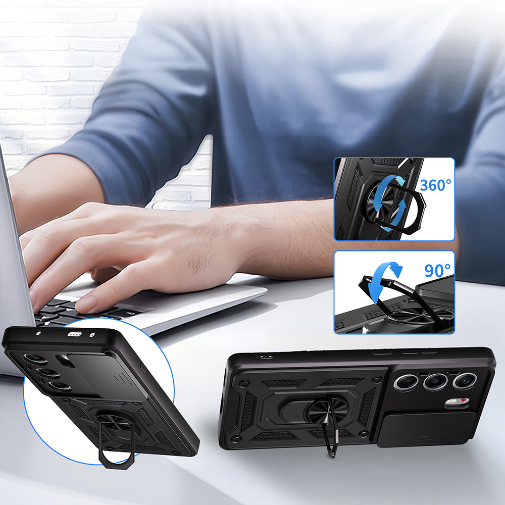 Tecno Camon 40 Pro Kılıf Magnetik Standlı Kamera Korumalı Zore Sürgülü Vega Kapak Mavi